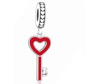 Tracelet - Zilveren bedels - Bedel Sleutel rood hart | Charm love | 925 Sterling Zilver - Pandora compatible - Met 925 zilver certificaat - In mooie cadeauverpakking - Valentijn