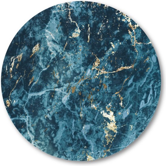 Blauw en Goud - Marmer patroon - Muurcirkel - Wandcirkel voor buiten - Aluminium Dibond - Minimalist