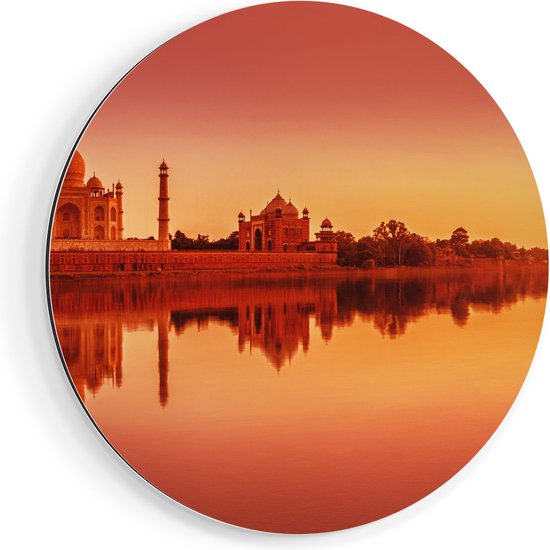 Artaza Dibond Muurcirkel Taj Mahal bij Zonsondergang - Ø 40 cm - Klein - Wandcirkel - Rond Schilderij - Voor Binnen en Buiten