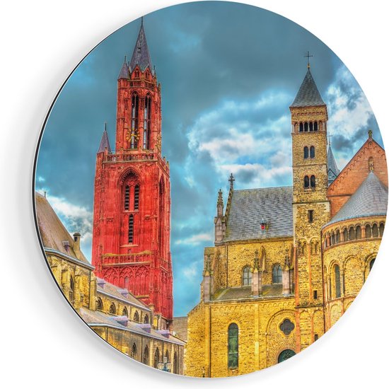 Artaza Dibond Muurcirkel Basiliek van Sint Servaas in Maastricht - Ø 40 cm - Klein - Wandcirkel - Rond Schilderij - Voor Binnen en Buiten