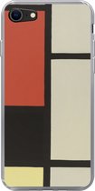 Geschikt voor iPhone 8 hoesje - Compositie met rood vierkant, zwart, blauw - Piet Mondriaan - Siliconen Telefoonhoesje
