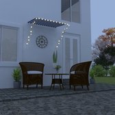 Decoways - Luifel uittrekbaar met LED 150x150 cm blauw en wit