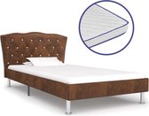 Decoways - Bed met traagschuim matras stof bruin 90x200 cm