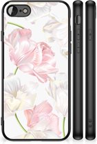Coque arrière Coque en Siliconen TPU iPhone 7/8/SE 2020 Coque pour téléphone portable avec bord noir Belles Fleurs