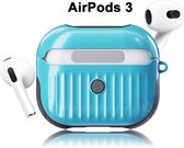 Koffer Case Cover geschikt voor Apple Airpods 3 - Siliconen Groen - Met musketon haakje in zilverkleur