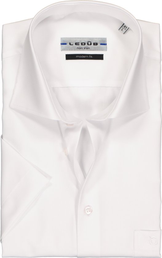 Ledub modern fit overhemd - korte mouw - wit - Strijkvrij - Boordmaat: