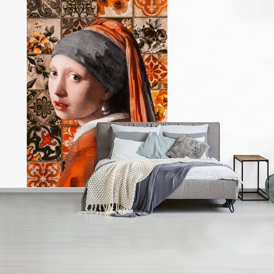 Papier Peint - Papiers Papier peint photo Vieux Maîtres - Jeune Fille à la Perle - Oranje - Zwart - Largeur 195 cm x hauteur 260 cm