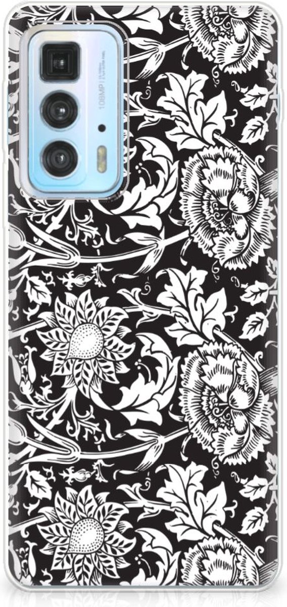 Back Cover voor Motorola Edge 20 Pro TPU Case Black Flowers