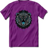 Beer - Dieren Mandala T-Shirt | Lichtblauw | Grappig Verjaardag Zentangle Dierenkop Cadeau Shirt | Dames - Heren - Unisex | Wildlife Tshirt Kleding Kado | - Paars - S