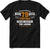 79 Jaar Legend T-Shirt | Goud - Wit | Grappig Verjaardag en Feest Cadeau Shirt | Dames - Heren - Unisex | Tshirt Kleding Kado | - Zwart - XL