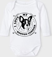 Baby Rompertje met tekst 'Boston terrier 1.2' | Lange mouw l | wit zwart | maat 62/68 | cadeau | Kraamcadeau | Kraamkado