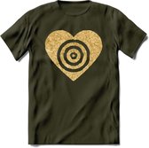 Valentijn Goud Hart T-Shirt | Grappig Valentijnsdag Cadeautje voor Hem en Haar | Dames - Heren - Unisex | Kleding Cadeau | - Leger Groen - XXL