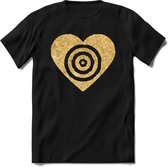 Valentijn Goud Hart T-Shirt | Grappig Valentijnsdag Cadeautje voor Hem en Haar | Dames - Heren - Unisex | Kleding Cadeau | - Zwart - M