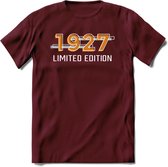 1927 Limited Edition T-Shirt | Goud - Zilver | Grappig Verjaardag en Feest Cadeau Shirt | Dames - Heren - Unisex | Tshirt Kleding Kado | - Burgundy - XXL