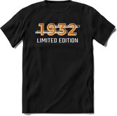 1932 Limited Edition T-Shirt | Goud - Zilver | Grappig Verjaardag en Feest Cadeau Shirt | Dames - Heren - Unisex | Tshirt Kleding Kado | - Zwart - 3XL