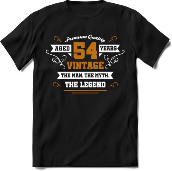 54 Jaar Legend T-Shirt | Goud - Wit | Grappig Verjaardag en Feest Cadeau Shirt | Dames - Heren - Unisex | Tshirt Kleding Kado | - Zwart - S