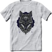 Vos - Dieren Mandala T-Shirt | Donkerblauw | Grappig Verjaardag Zentangle Dierenkop Cadeau Shirt | Dames - Heren - Unisex | Wildlife Tshirt Kleding Kado | - Licht Grijs - Gemaleerd