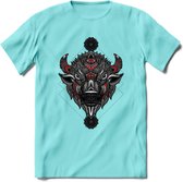 Bizon - Dieren Mandala T-Shirt | Rood | Grappig Verjaardag Zentangle Dierenkop Cadeau Shirt | Dames - Heren - Unisex | Wildlife Tshirt Kleding Kado | - Licht Blauw - XL