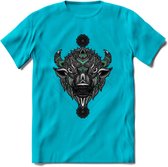Bizon - Dieren Mandala T-Shirt | Aqua | Grappig Verjaardag Zentangle Dierenkop Cadeau Shirt | Dames - Heren - Unisex | Wildlife Tshirt Kleding Kado | - Blauw - S
