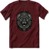 Leeuw - Dieren Mandala T-Shirt | Groen | Grappig Verjaardag Zentangle Dierenkop Cadeau Shirt | Dames - Heren - Unisex | Wildlife Tshirt Kleding Kado | - Burgundy - S