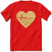 Valentijn Goud Hart T-Shirt | Grappig Valentijnsdag Cadeautje voor Hem en Haar | Dames - Heren - Unisex | Kleding Cadeau | - Rood - 3XL
