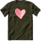 Valentijn Pastel waterverf Hart T-Shirt | Grappig Valentijnsdag Cadeautje voor Hem en Haar | Dames - Heren - Unisex | Kleding Cadeau | - Leger Groen - M