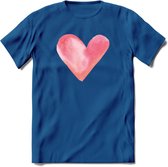 Valentijn Pastel waterverf Hart T-Shirt | Grappig Valentijnsdag Cadeautje voor Hem en Haar | Dames - Heren - Unisex | Kleding Cadeau | - Donker Blauw - XL