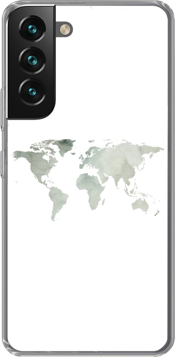 Telefoonhoesje Geschikt voor Samsung Galaxy S22 hoesje - Wereldkaart - Groen - Grijs - Siliconen Telefoonhoesje Telefoonhoesje