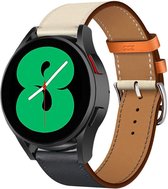 Strap-it Samsung Galaxy Watch 4 - 44mm leren bandje - wit/donkerblauw