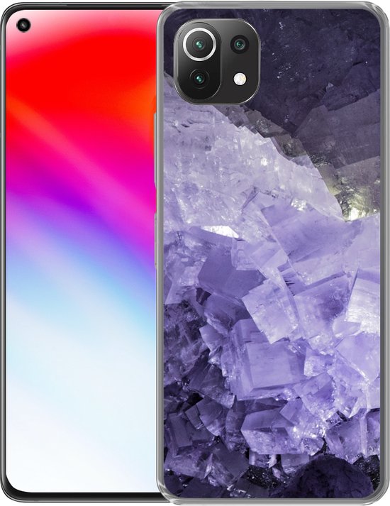 Coque Xiaomi 11T - Natuursteen - Violet - Cristaux - Coque en Siliconen