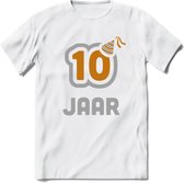 10 Jaar Feest T-Shirt | Goud - Zilver | Grappig Verjaardag Cadeau Shirt | Dames - Heren - Unisex | Tshirt Kleding Kado | - Wit - L