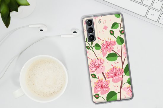 Coque Samsung Galaxy S21 Plus - Bloem - Rose - Feuille - Motif - Coque de téléphone en Siliconen