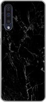 Geschikt voor Samsung Galaxy A50 hoesje - Marmer print - Zwart - Natuursteen - Siliconen Telefoonhoesje