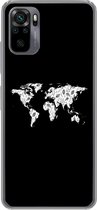 Geschikt voor Xiaomi Redmi Note 10 hoesje - Wereldkaart - Bladeren - Zwart - Siliconen Telefoonhoesje