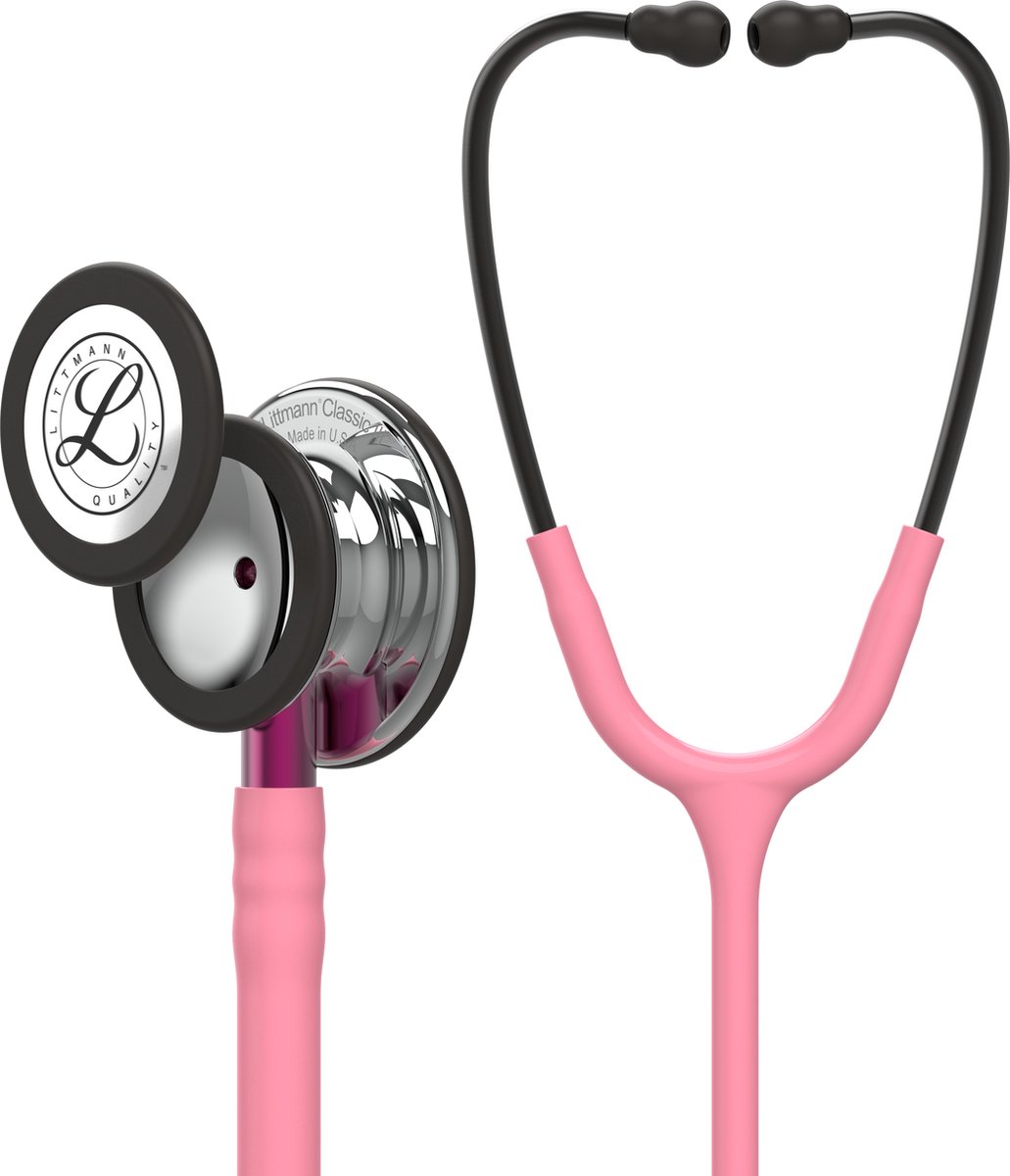 Goedkoopste Littmann Classic III Stethoscoop 5962 spiegelend borststuk, parelroze slang, roze steel en rookkleurige headset, 69 cm