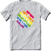 Love Is Love | Pride T-Shirt | Grappig LHBTIQ+ / LGBTQ / Gay / Homo / Lesbi Cadeau Shirt | Dames - Heren - Unisex | Tshirt Kleding Kado | - Licht Grijs - Gemaleerd - XXL