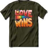 Love Wins | Pride T-Shirt | Grappig LHBTIQ+ / LGBTQ / Gay / Homo / Lesbi Cadeau Shirt | Dames - Heren - Unisex | Tshirt Kleding Kado | - Leger Groen - M