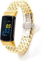 Stalen Smartwatch bandje - Geschikt voor Fitbit Charge 5 / Fitbit Charge 6 stalen draak band - goud - Strap-it Horlogeband / Polsband / Armband