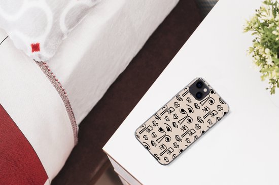 Telefoonhoesje Geschikt voor iPhone 13 mini hoesje - Patronen - Lippen - Line art - Siliconen Telefoonhoesje Telefoonhoesje
