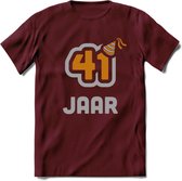 41 Jaar Feest T-Shirt | Goud - Zilver | Grappig Verjaardag Cadeau Shirt | Dames - Heren - Unisex | Tshirt Kleding Kado | - Burgundy - M