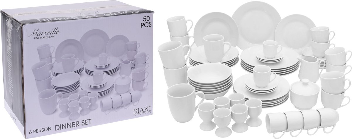 Marseille Serviesset - Dinner set - voor 6 personen - 50-delig - porselein