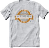 Premium Since 1934 T-Shirt | Zilver - Goud | Grappig Verjaardag en Feest Cadeau Shirt | Dames - Heren - Unisex | Tshirt Kleding Kado | - Licht Grijs - Gemaleerd - XXL