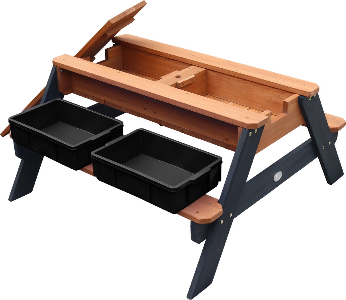 AXI Nick Zand & Water Picknicktafel in Antraciet/Bruin - Met Parasol in Blauw/Wit - Multifunctionele Picknick tafel van FSC hout - Picknick tafel voor kinderen van hout — afbeelding 9