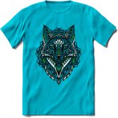 Vos - Dieren Mandala T-Shirt | Groen | Grappig Verjaardag Zentangle Dierenkop Cadeau Shirt | Dames - Heren - Unisex | Wildlife Tshirt Kleding Kado | - Blauw - XXL