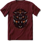 Wolf - Dieren Mandala T-Shirt | Oranje | Grappig Verjaardag Zentangle Dierenkop Cadeau Shirt | Dames - Heren - Unisex | Wildlife Tshirt Kleding Kado | - Burgundy - XXL