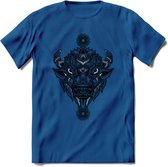 Bizon - Dieren Mandala T-Shirt | Grijs | Grappig Verjaardag Zentangle Dierenkop Cadeau Shirt | Dames - Heren - Unisex | Wildlife Tshirt Kleding Kado | - Donker Blauw - M