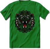 Beer - Dieren Mandala T-Shirt | Rood | Grappig Verjaardag Zentangle Dierenkop Cadeau Shirt | Dames - Heren - Unisex | Wildlife Tshirt Kleding Kado | - Donker Groen - XL