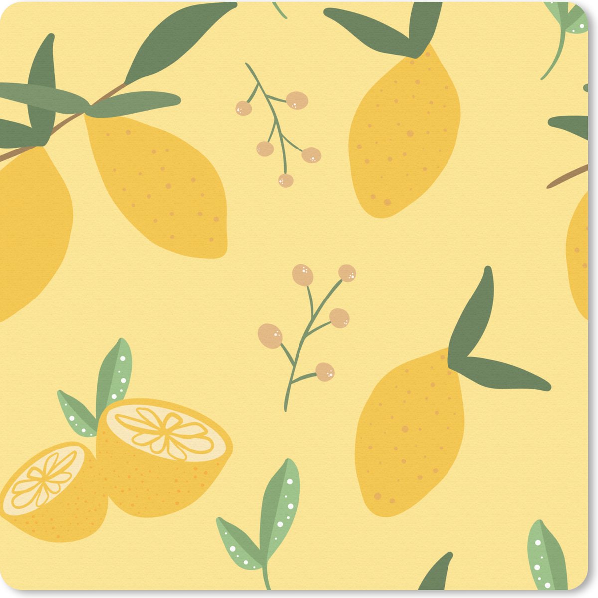 Muismat 30x30 cm - Mousepad Citroen - Planten - Bladeren - Patronen - Muismatten