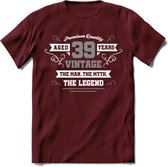 39 Jaar Legend T-Shirt | Zilver - Wit | Grappig Verjaardag en Feest Cadeau | Dames - Heren - Unisex | Kleding Kado | - Burgundy - XXL