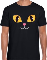 Kat / poes gezicht verkleed t-shirt zwart voor heren - Carnaval fun shirt / kleding / kostuum S